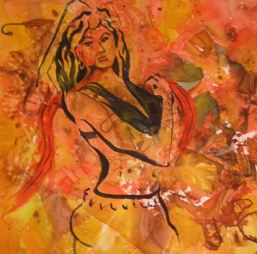 [IMAGE: wild drum circles bellydance watercolor art photo]